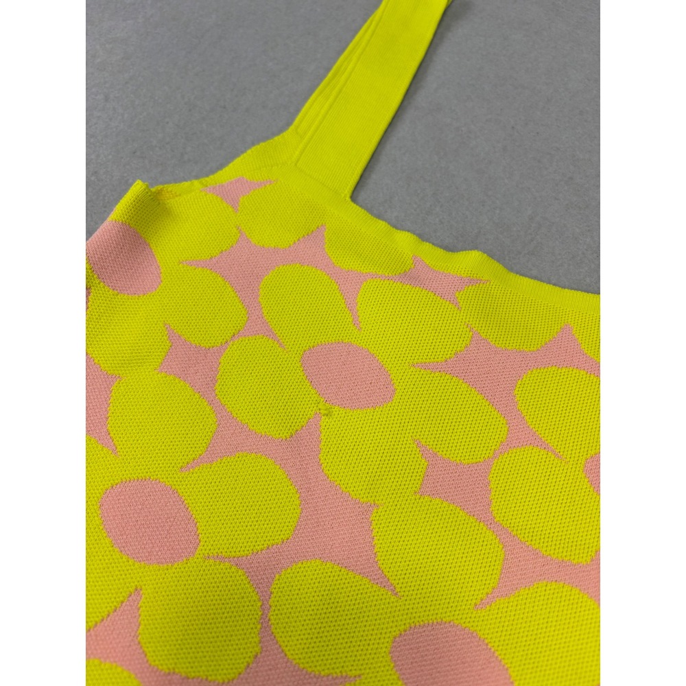 Zara Small Knit Dress Yellow Pink Floral Sleeveless Mini dress retro 60s 70s‎ - Picture 3 of 8